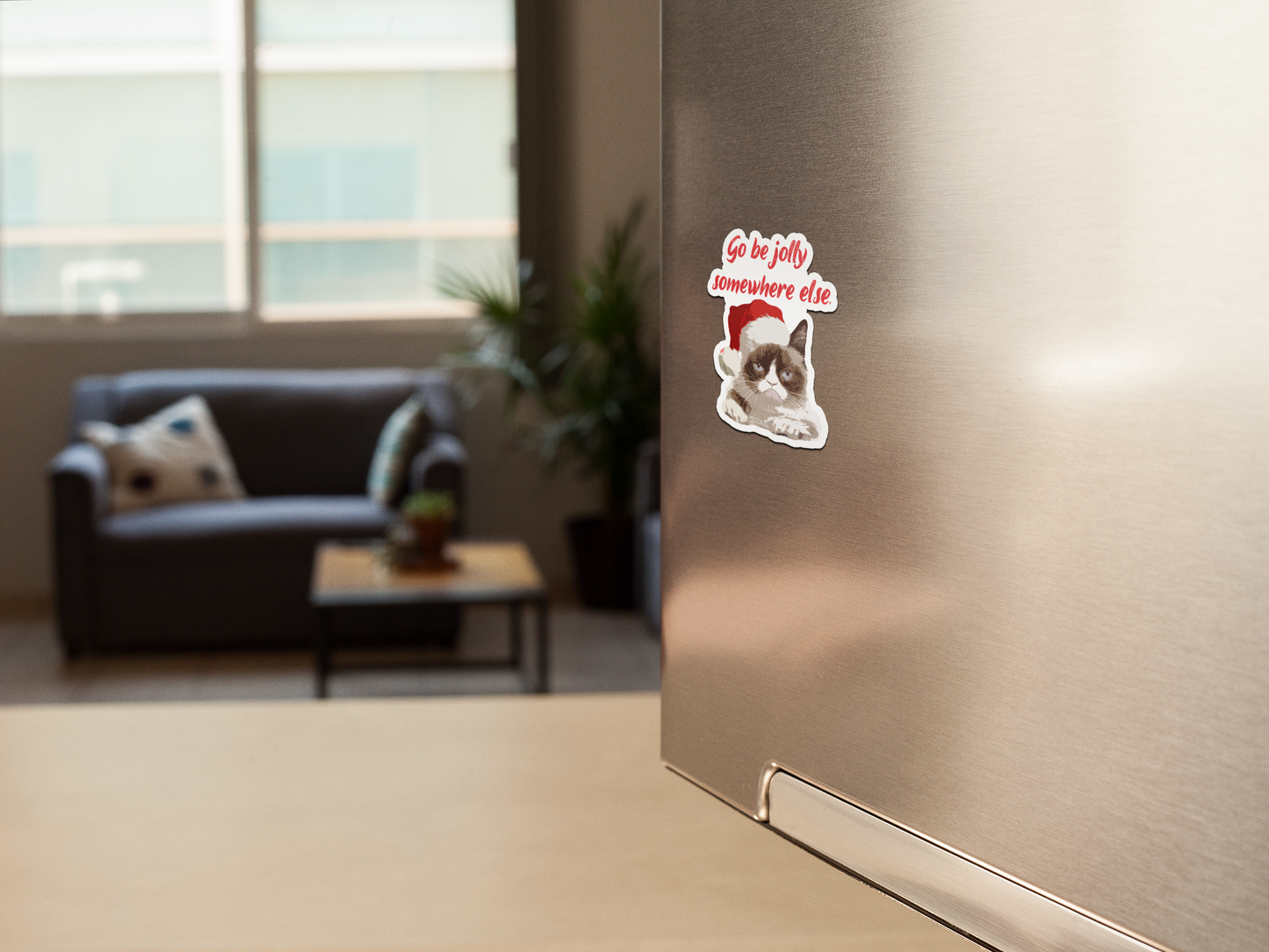 Go be jolly somewhere else refrigerator magnet All family FB Fridge magnet funny gift for mom gift for wife Handmade Kitchen decor magnet Magnetic clip Magnetic photo holder Modern design Note holder Office accessory Reminder board Shopping list Strong magnet Unique gift