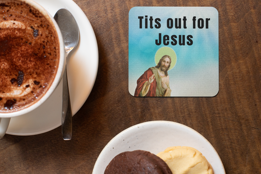 Tits out for Jesus Drink coaster co-worker gift coaster coaster set funny coaster jesus meme stocking stuffer