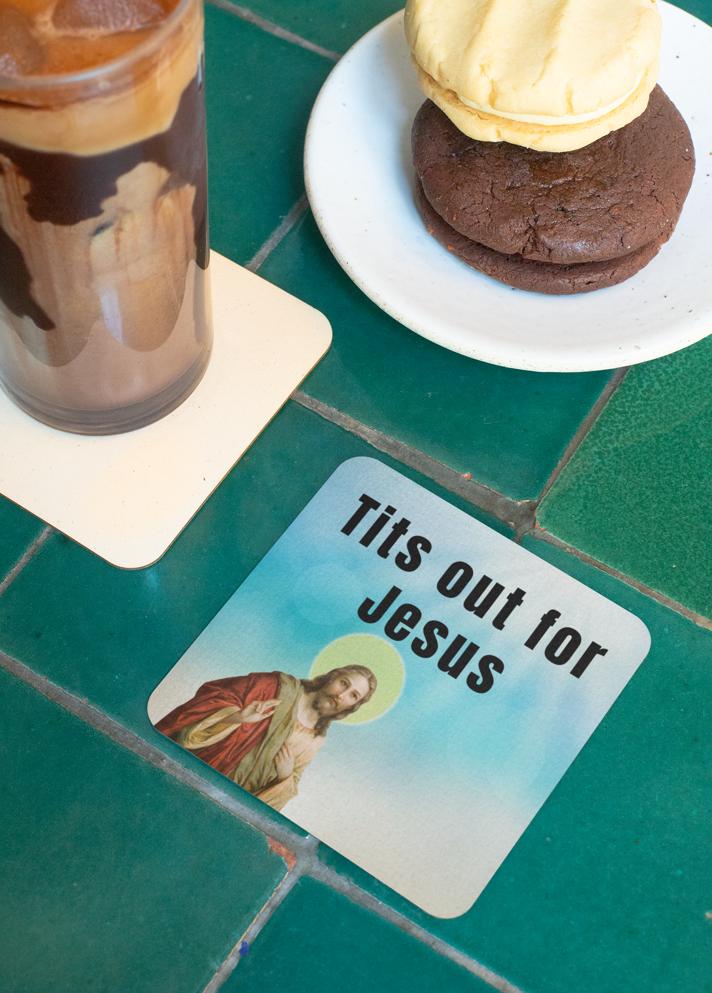 Tits out for Jesus Drink coaster co-worker gift coaster coaster set funny coaster jesus meme stocking stuffer