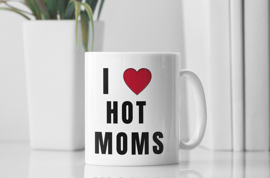 I LOVE hot moms white glossy mug All Caffeine Camel Toe Coffee Time Election FB Harris Java Kamala Mocha