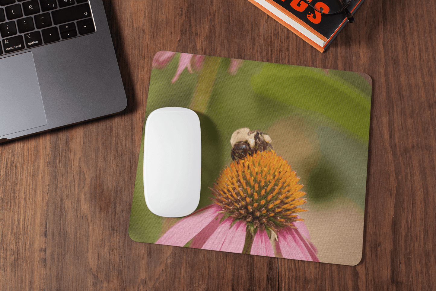 Bee on a cone flower - Mouse pad