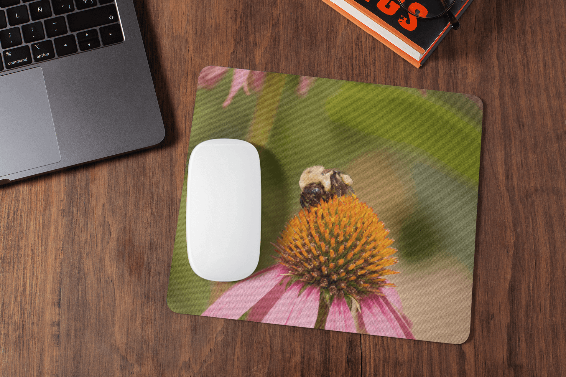 Bee on a cone flower - Mouse pad bee cone flower flower honey bee nature nature mouse pad nature photo worker bee