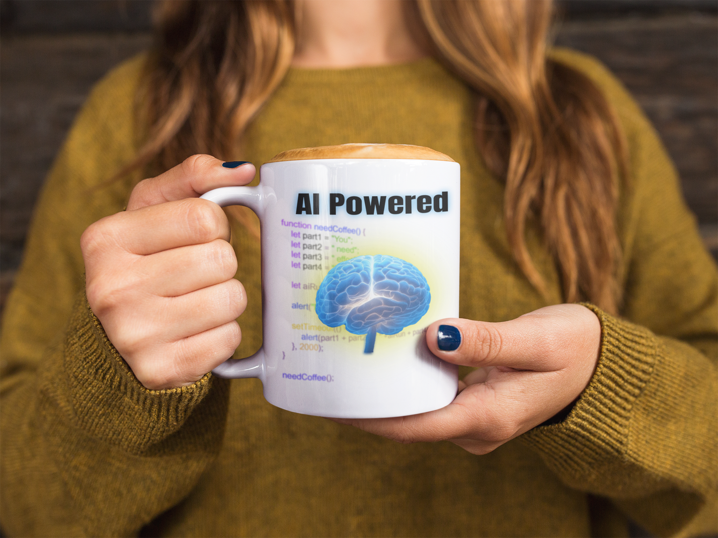 A.I. Powered mug AI All Artificial Ingelligence BlueSky Coffee Time dad dad jokes dads day dads day gift fathers day FB Funny Sarcastic Mug gift for dad Mocha stocking stuffer