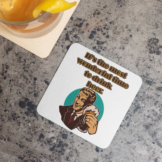 It's the most wonderful time to drink beer - Drink coaster adult beverage adulting alcohol alcoholic beverage American Made beer beer o clock drink beer hops Made In America made in USA retro