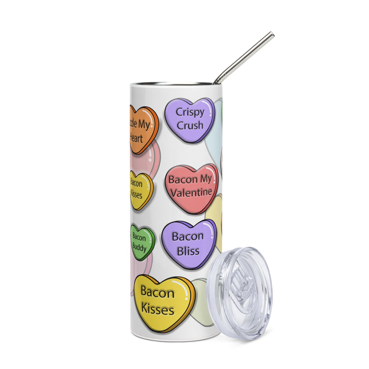 Bacon Lovers 20 ounce stainless steel double-wall vacuum insulation tumbler All bacon bacon lover bacon nation carnivore bacon Conversation heart coworker gift FB funny Funny Gifts funny mothers day gift for her Gift For Her Him mothers day gift stocking stuffer Valentines Day