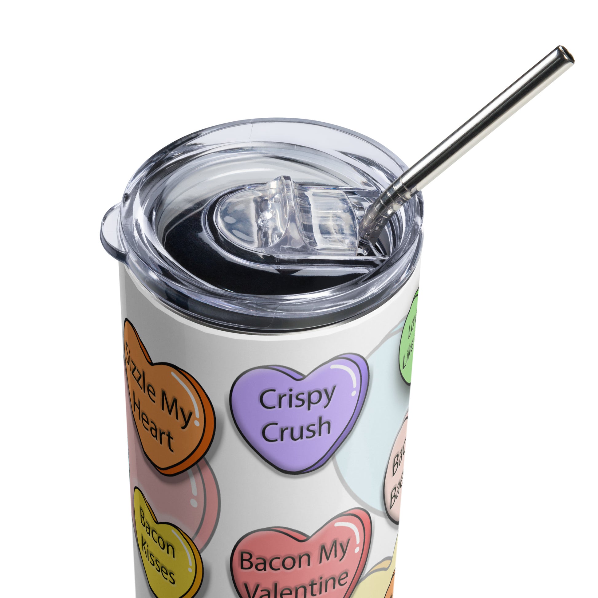 Bacon Lovers 20 ounce stainless steel double-wall vacuum insulation tumbler All bacon bacon lover bacon nation carnivore bacon Conversation heart coworker gift FB funny Funny Gifts funny mothers day gift for her Gift For Her Him mothers day gift stocking stuffer Valentines Day