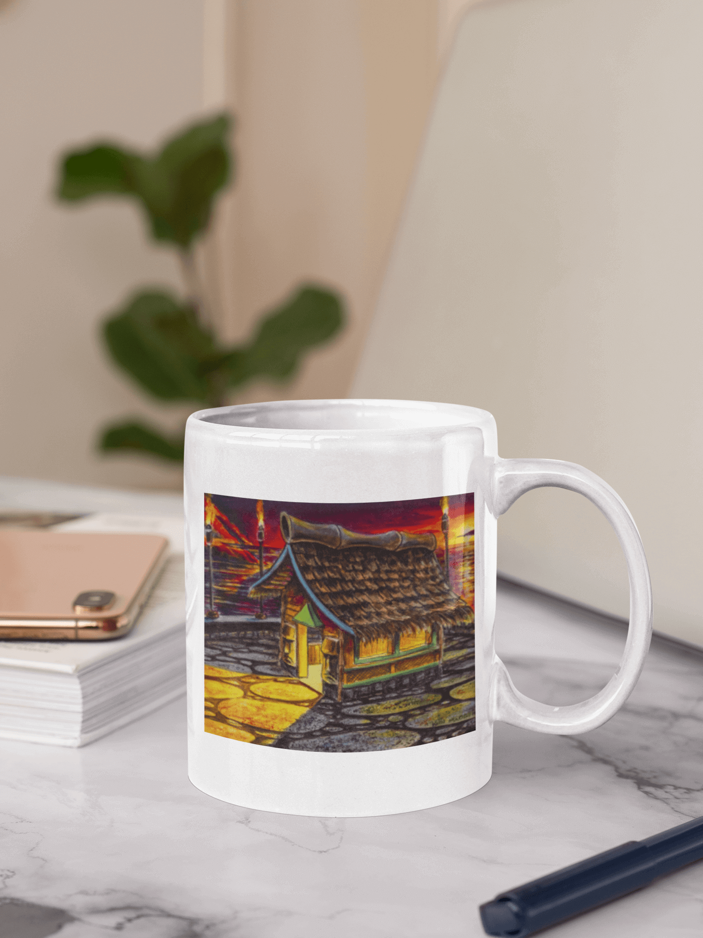 Island Tiki Hut - MaddK Studio- White glossy mug