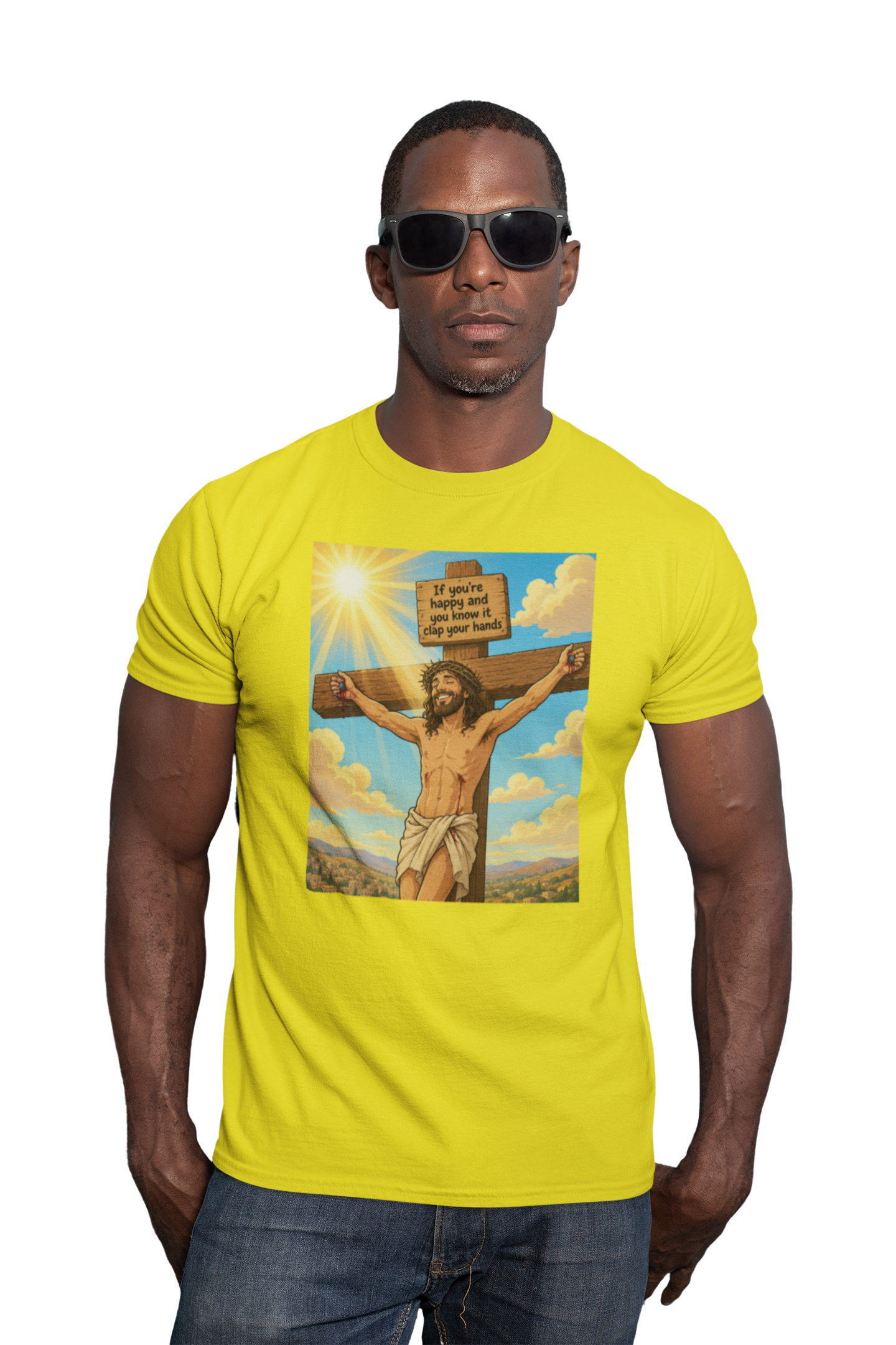 If you're happy and you know it clap your hands unisex T-Shirt Christmas gift Fathers Day Shirt funny shirt gift for dad gift for grandpa gift for mom gift for wife jesus jesus meme Offensive raunchy T-Shirt Unique gift