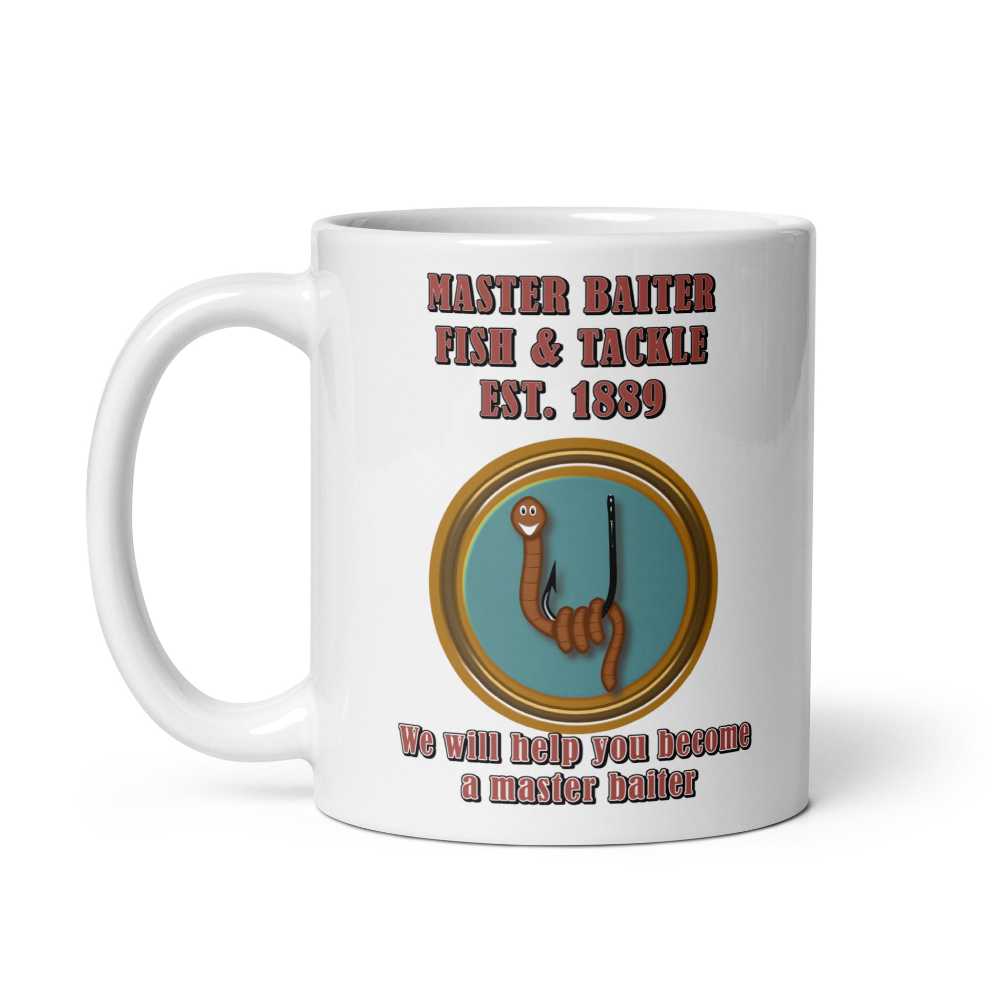 Master Baiter fishing and tackle - White glossy mug All Coffee Addiction Coffee Break Coffee Humor Coffee is Life Coffee Lover Coffee Shop Coffee Snob Coffee Time FB fish and tackle Fishing fishing store funny fishing funny sayings Latte master bait master baiting masturbate Mocha Procaffeinating Wordplay