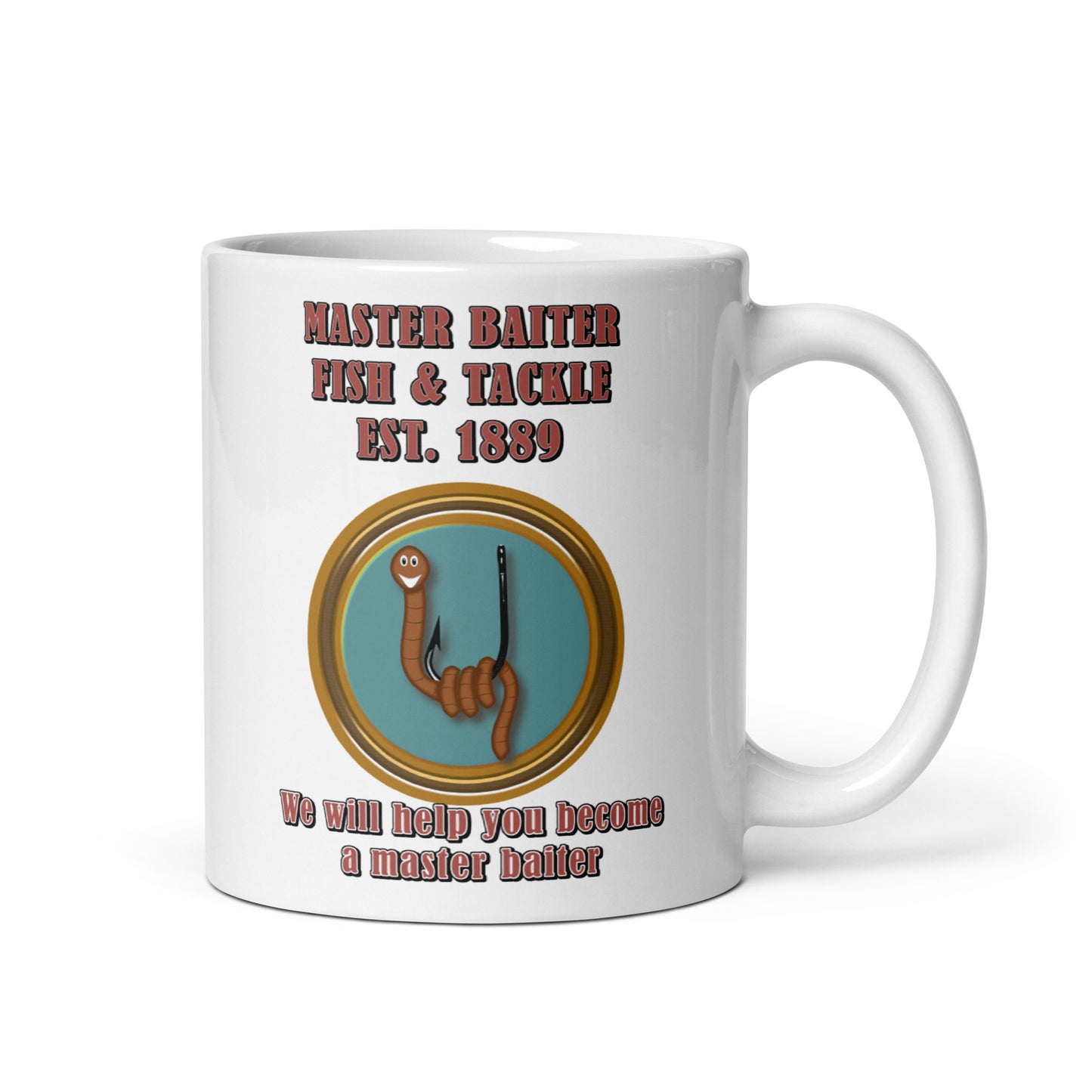 Master Baiter fishing and tackle - White glossy mug All Coffee Addiction Coffee Break Coffee Humor Coffee is Life Coffee Lover Coffee Shop Coffee Snob Coffee Time FB fish and tackle Fishing fishing store funny fishing funny sayings Latte master bait master baiting masturbate Mocha Procaffeinating Wordplay