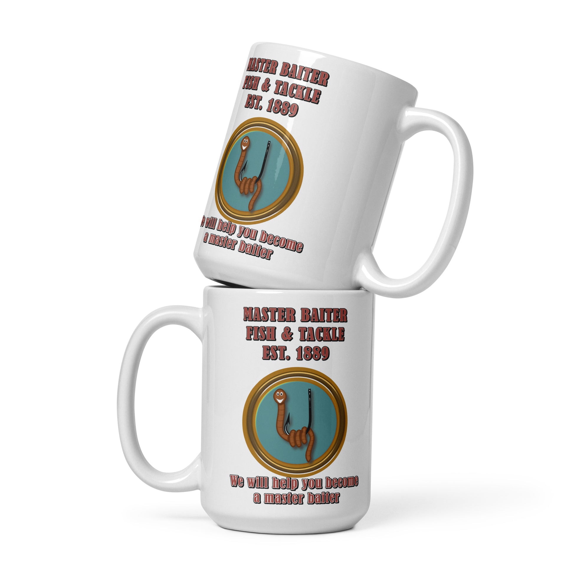 Master Baiter fishing and tackle - White glossy mug All Coffee Addiction Coffee Break Coffee Humor Coffee is Life Coffee Lover Coffee Shop Coffee Snob Coffee Time FB fish and tackle Fishing fishing store funny fishing funny sayings Latte master bait master baiting masturbate Mocha Procaffeinating Wordplay