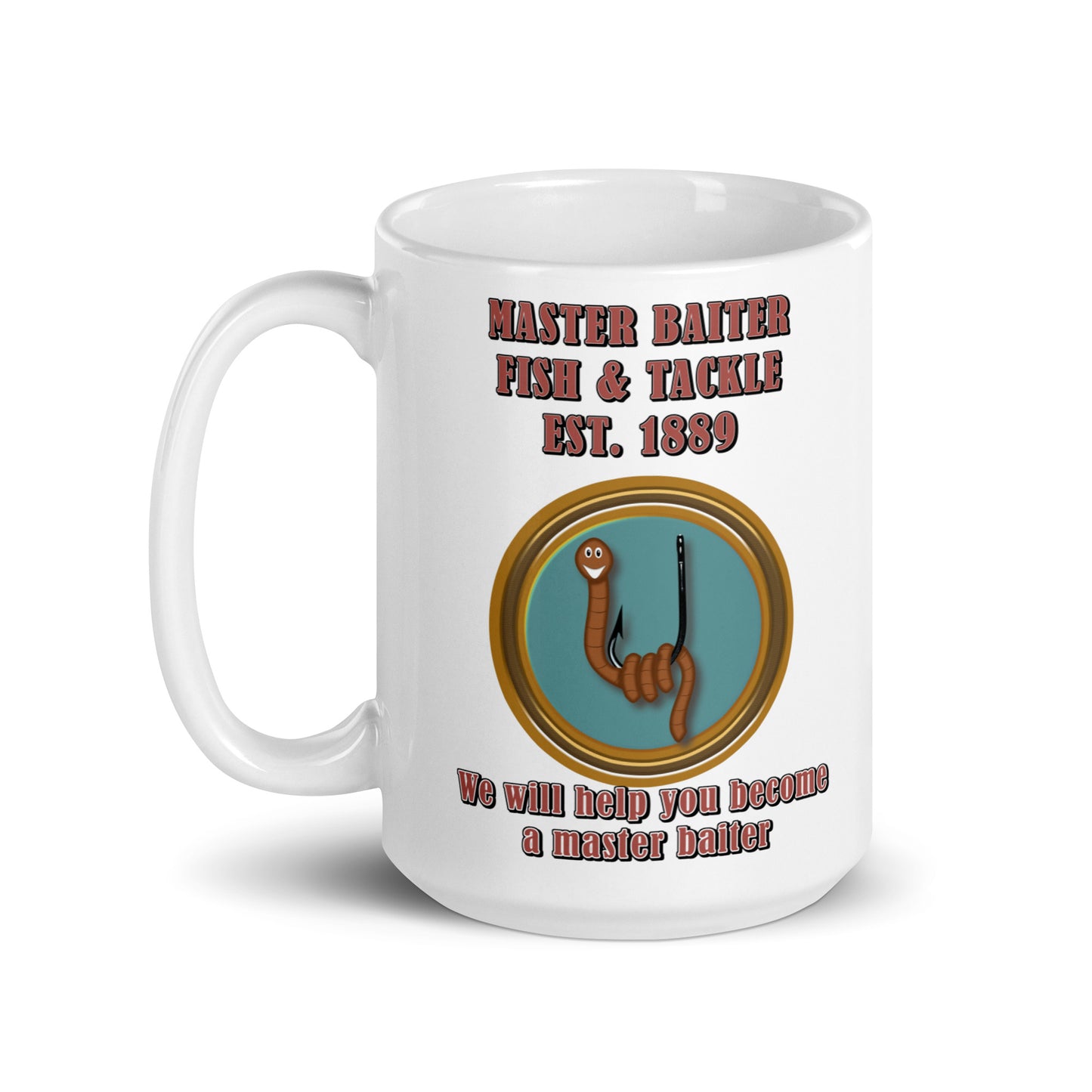 Master Baiter fishing and tackle - White glossy mug All Coffee Addiction Coffee Break Coffee Humor Coffee is Life Coffee Lover Coffee Shop Coffee Snob Coffee Time FB fish and tackle Fishing fishing store funny fishing funny sayings Latte master bait master baiting masturbate Mocha Procaffeinating Wordplay