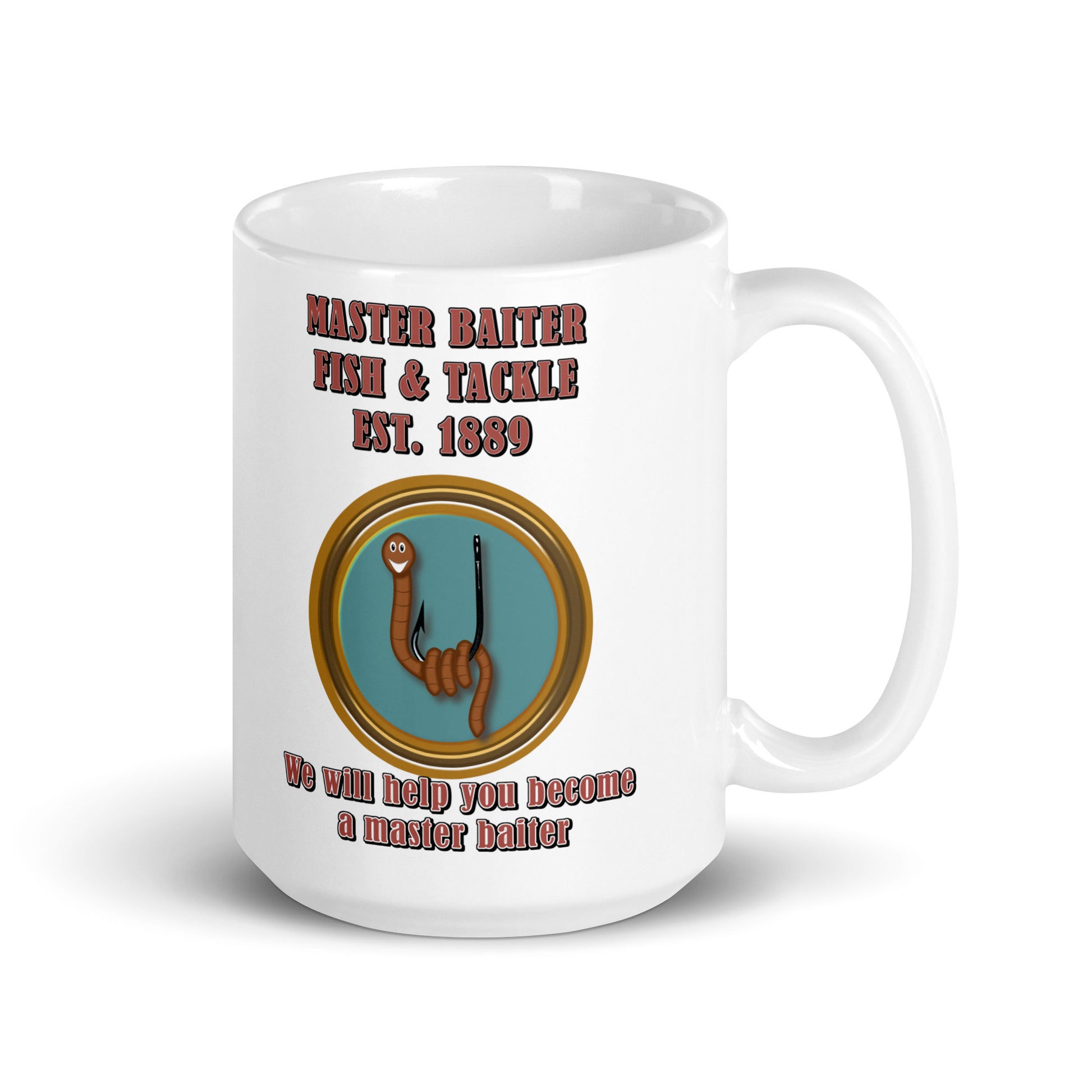 Master Baiter fishing and tackle - White glossy mug All Coffee Addiction Coffee Break Coffee Humor Coffee is Life Coffee Lover Coffee Shop Coffee Snob Coffee Time FB fish and tackle Fishing fishing store funny fishing funny sayings Latte master bait master baiting masturbate Mocha Procaffeinating Wordplay