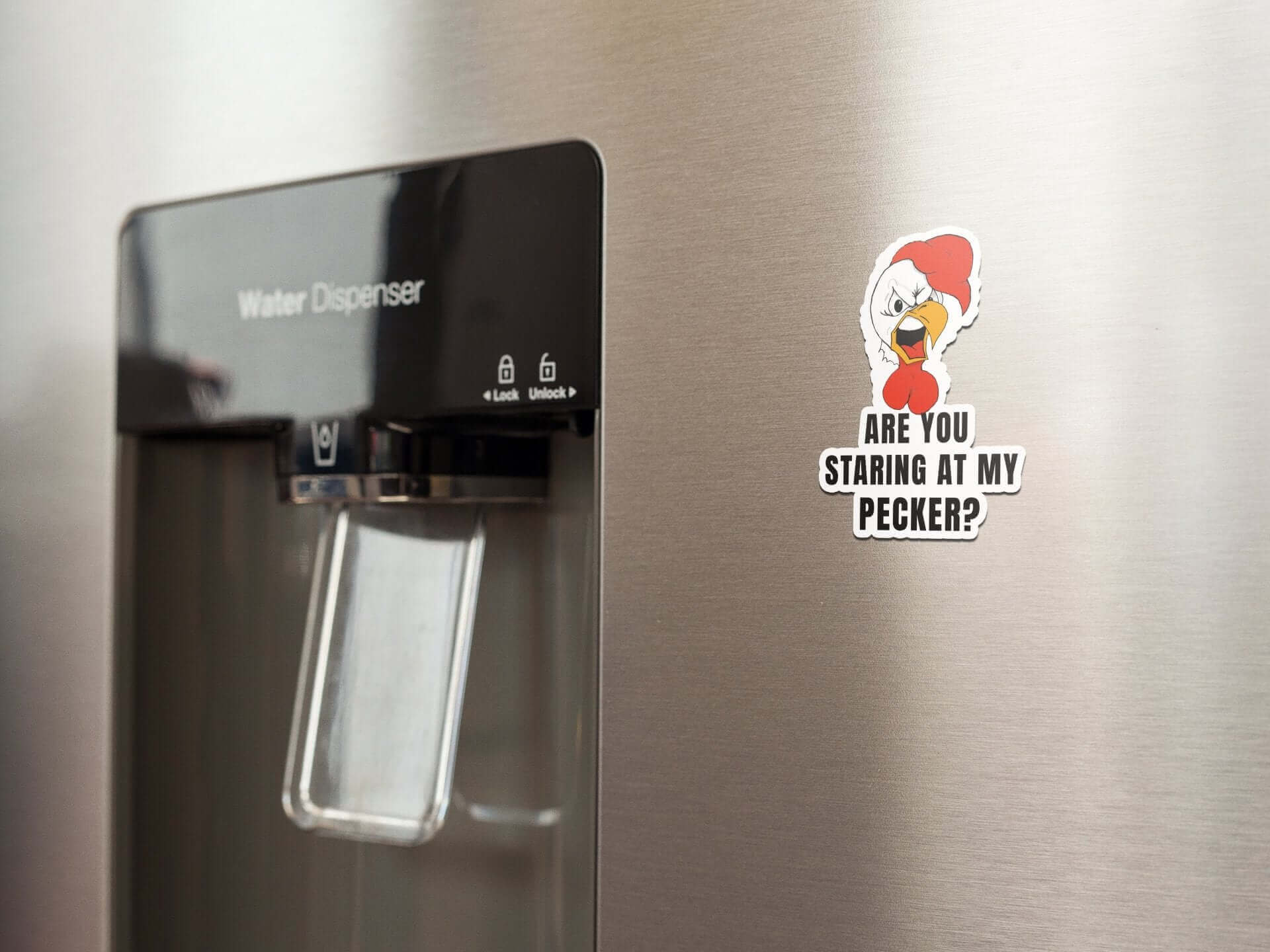 Are you staring at my Pecker - refrigerator magnet bad design Chicken Cock dick fridge magnet funny magnet hand drawn horrible horrible designs magnet meat stick Pecker Penis refrigerator Rooster Stiicker Vinyl