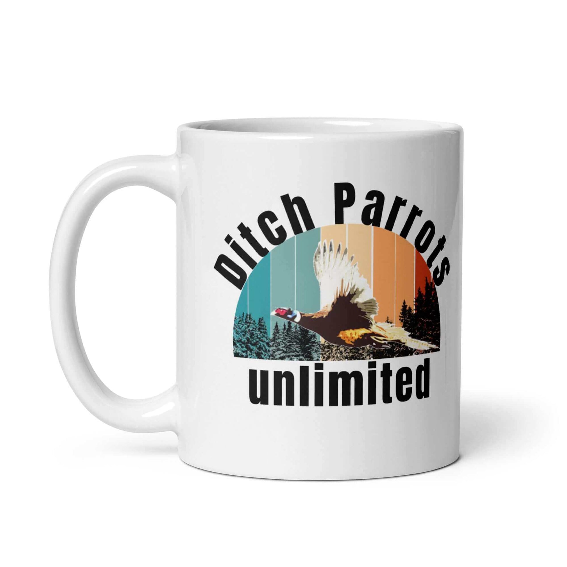 Ditch Parrots Unlimited - White glossy mug - Horrible Designs