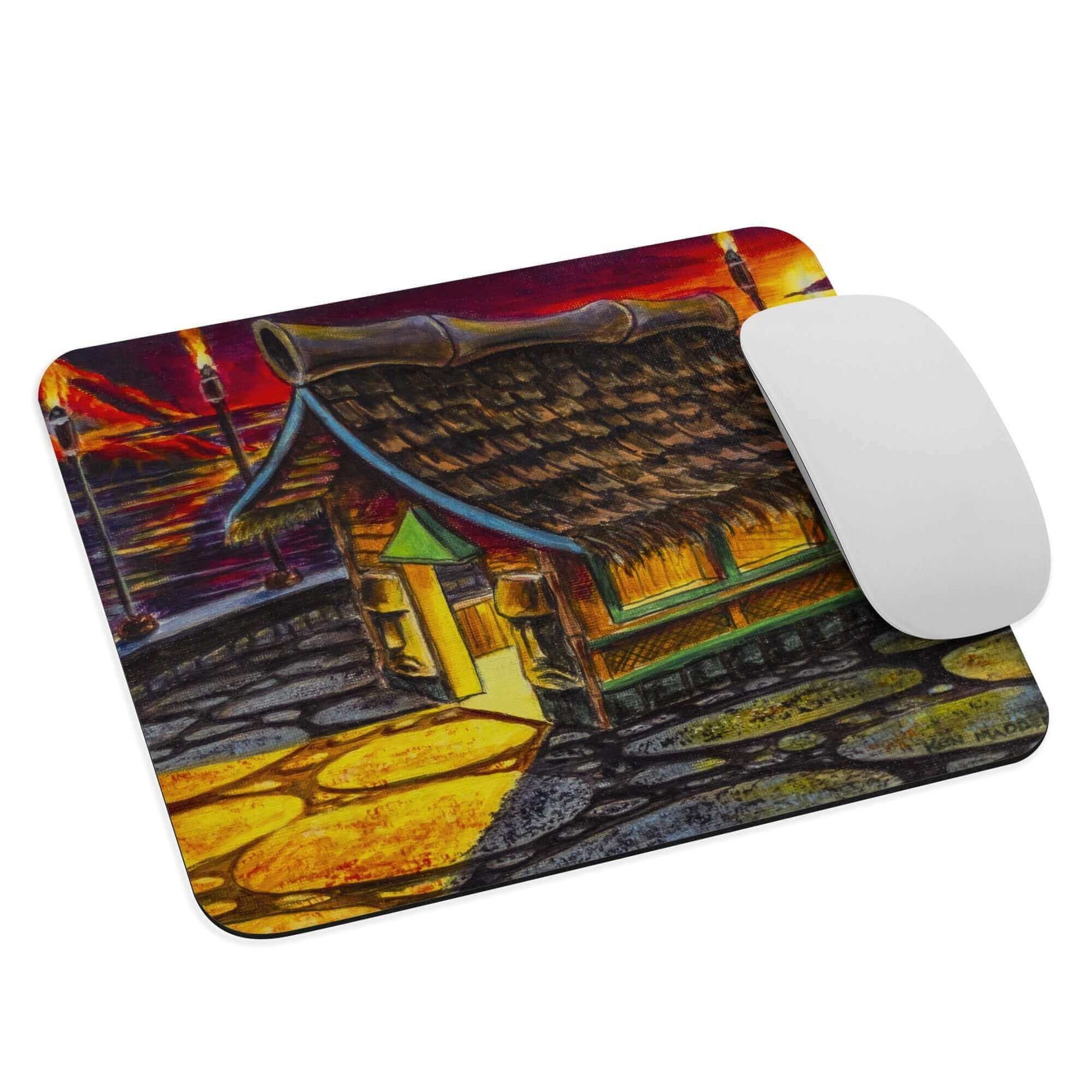 Island Tiki Hut - MaddK Studio - Mouse pad MaddK Tiki Tiki art Tiki Bar Tiki Hut Tiki Island Tiki Lounge Tiki Painting Tiki Village