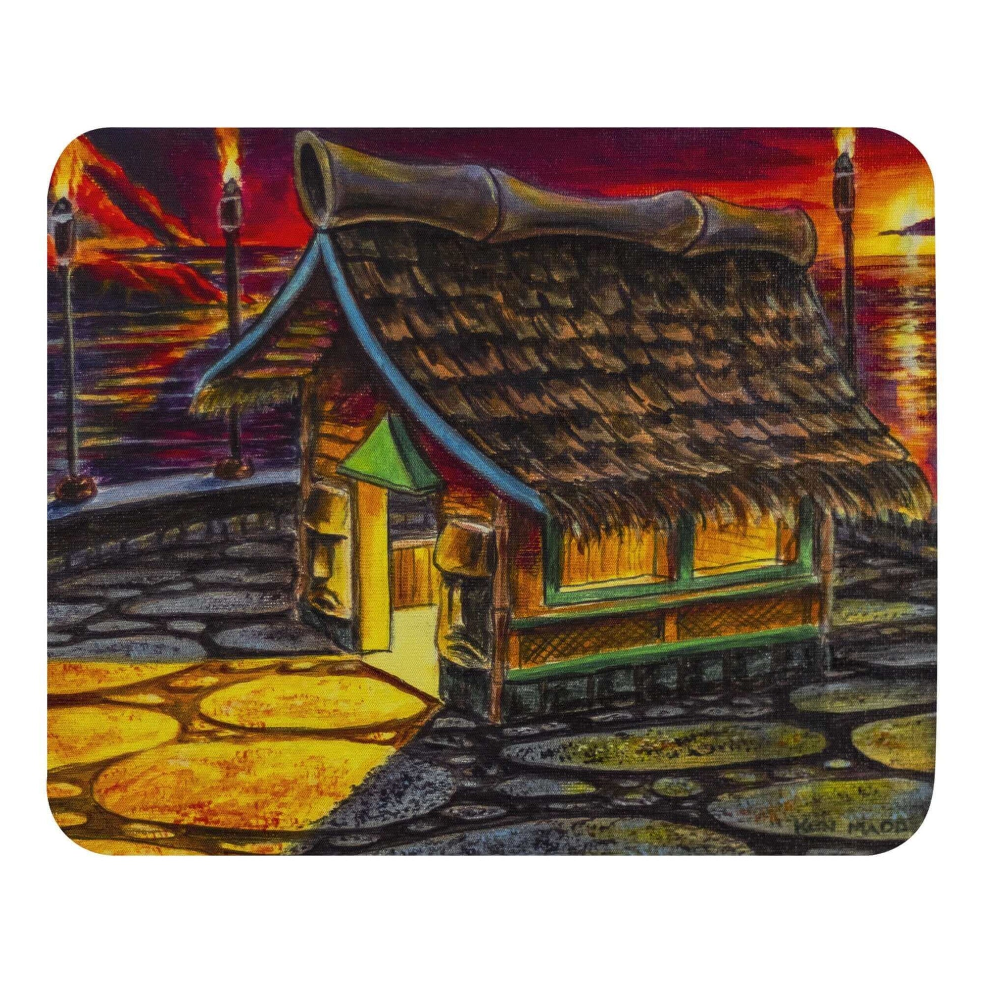 Island Tiki Hut - MaddK Studio - Mouse pad MaddK Tiki Tiki art Tiki Bar Tiki Hut Tiki Island Tiki Lounge Tiki Painting Tiki Village