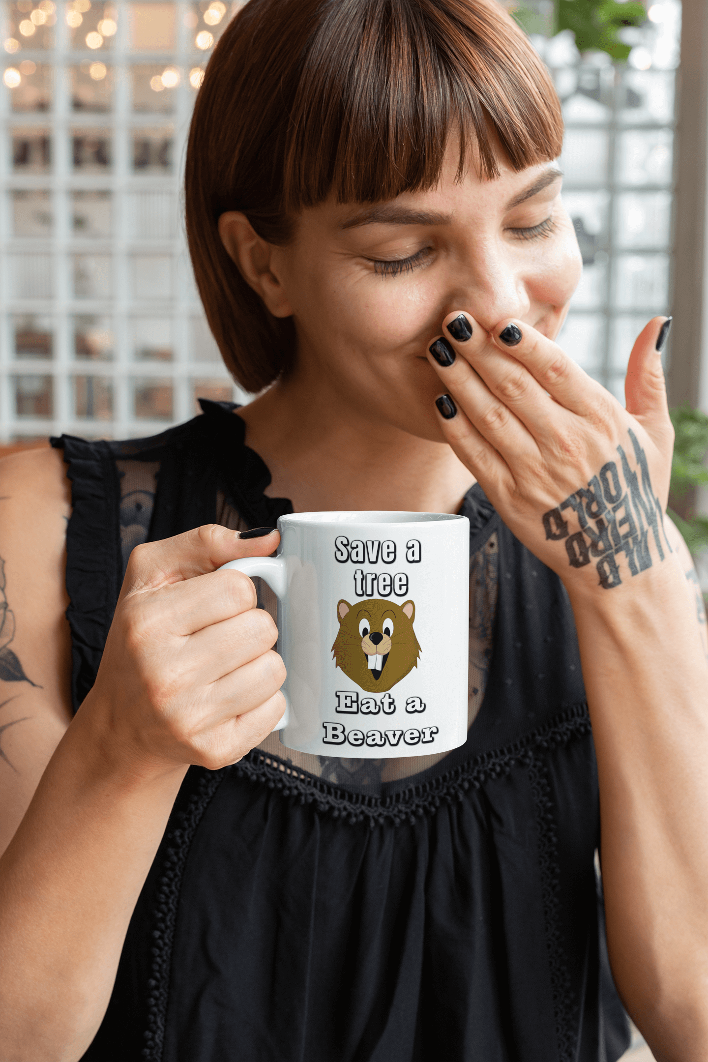 Save a tree, eat a beaver - White glossy mug