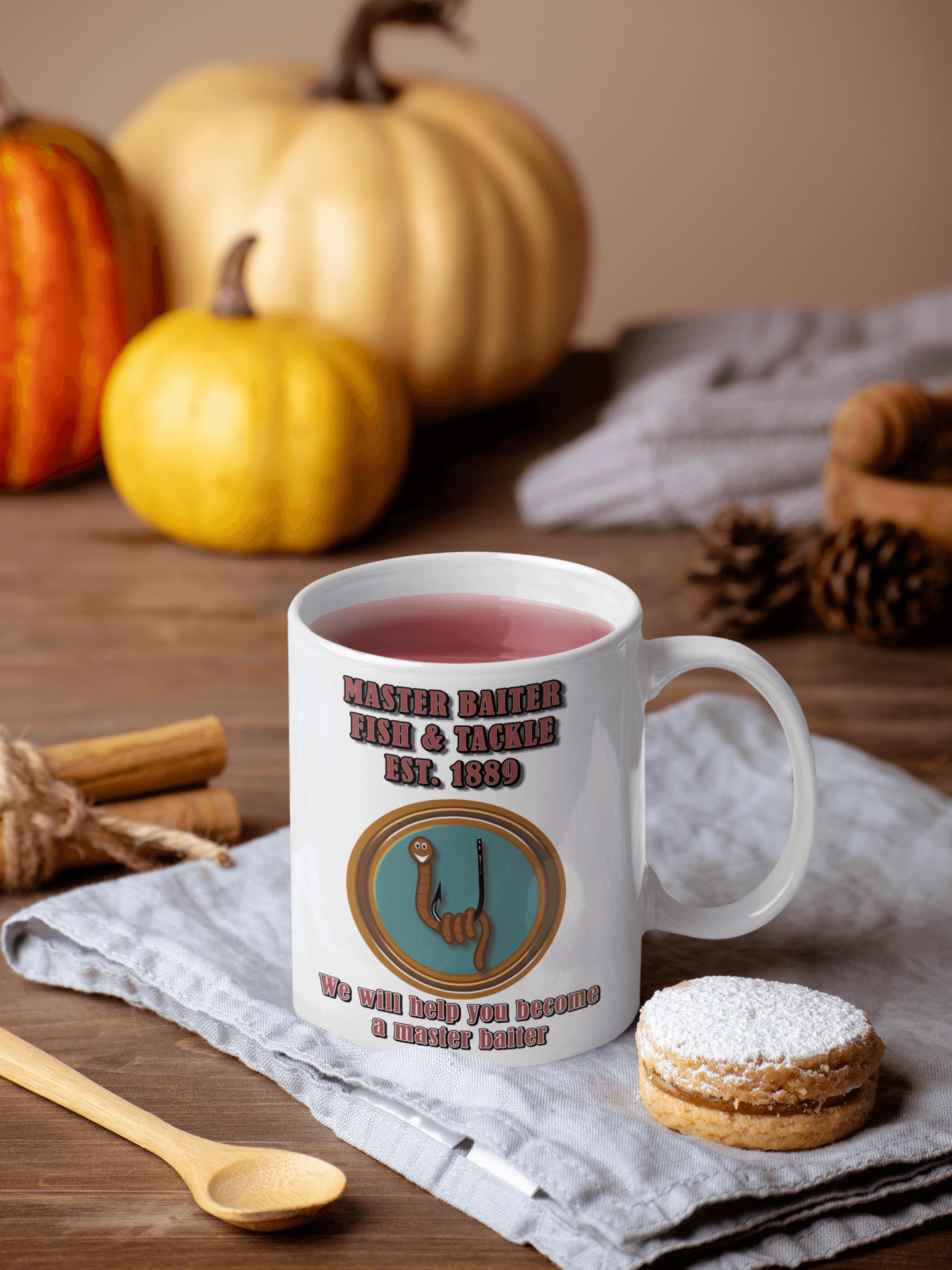 Master Baiter fishing and tackle - White glossy mug