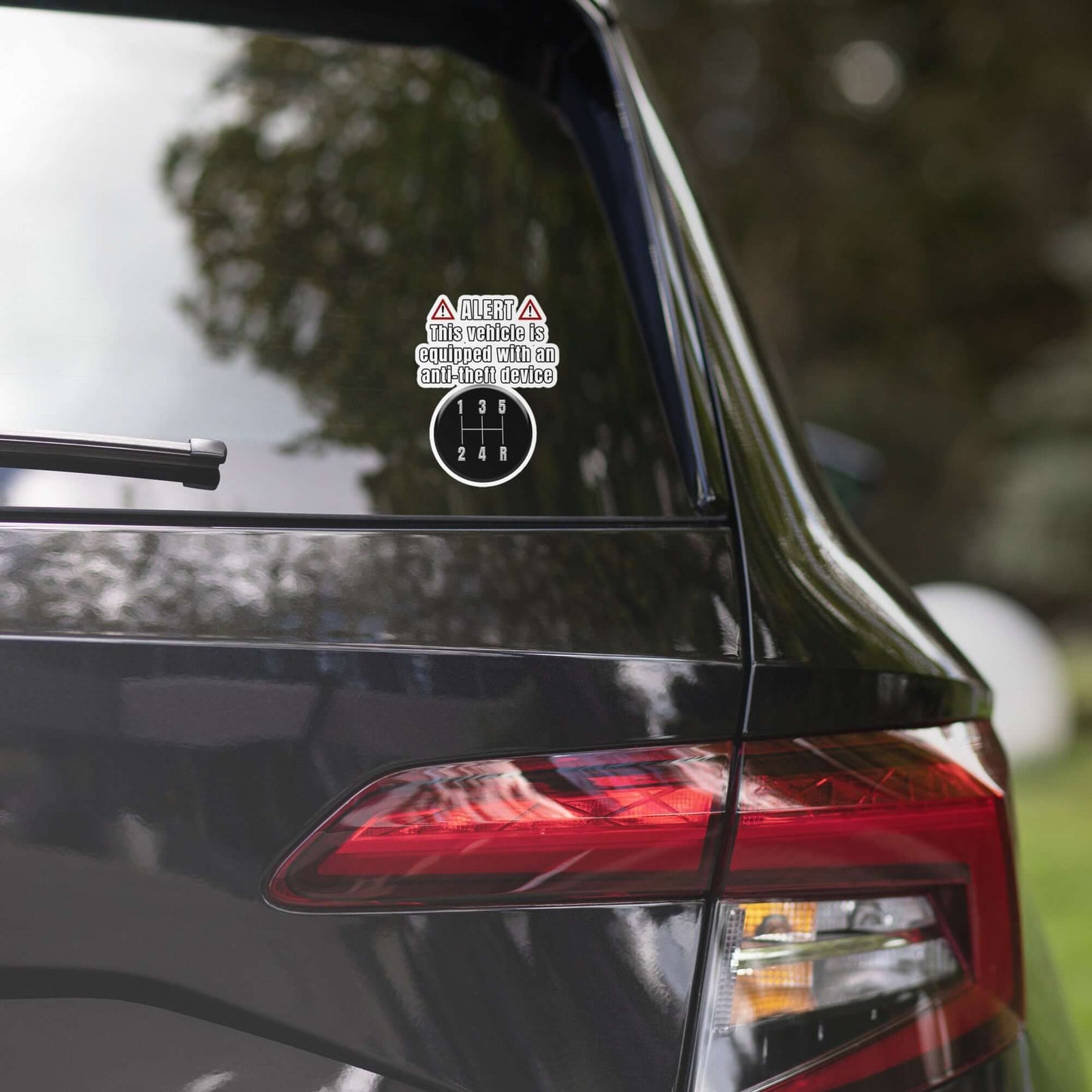 This vehicle is equipped with an anti-theft device- Bubble-free anti-theft funny sticker manual transmission meme sticker millenial stick shift sticker vinyl sticker water proof sticker zennial