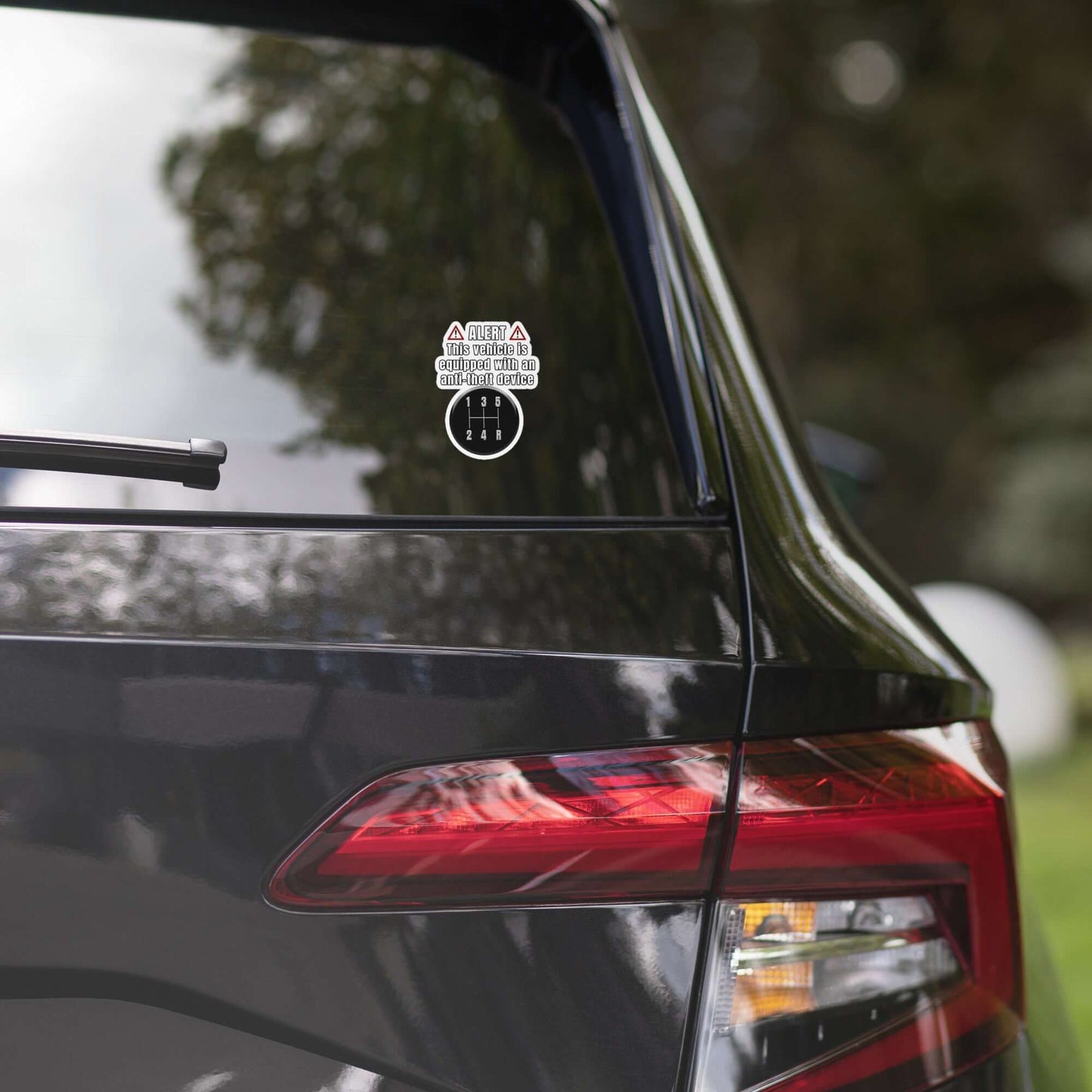 This vehicle is equipped with an anti-theft device- Bubble-free anti-theft funny sticker manual transmission meme sticker millenial stick shift sticker vinyl sticker water proof sticker zennial